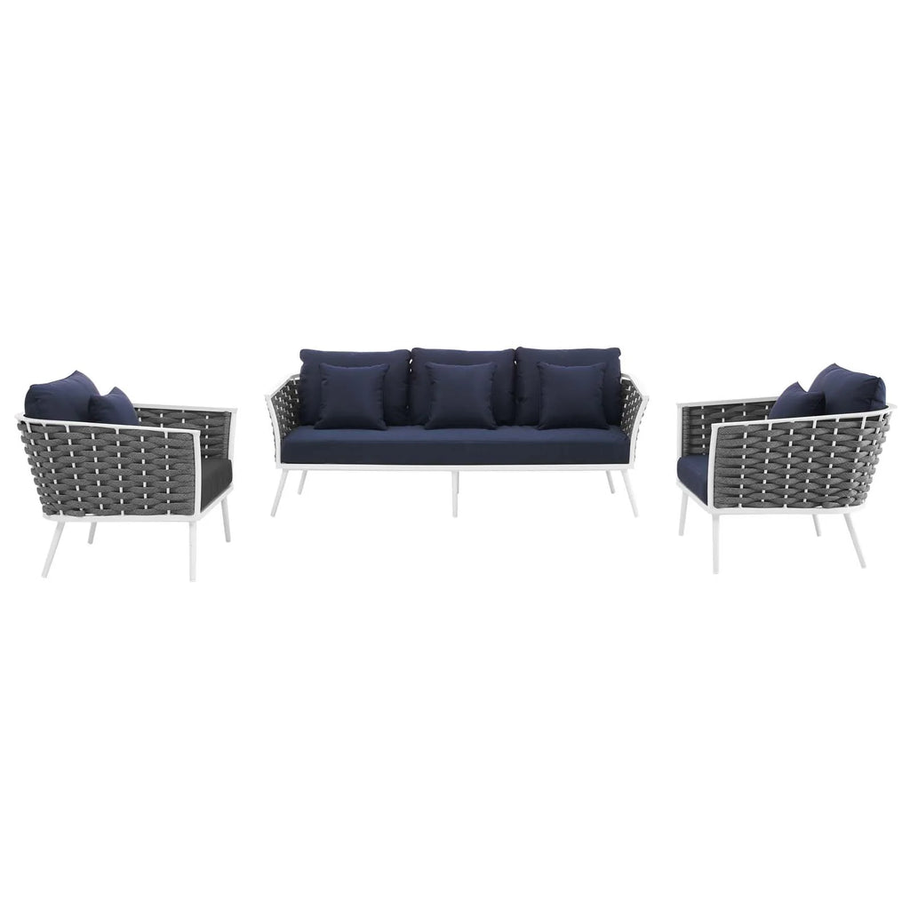 White Navy 3 Piece Outdoor Aluminum Sectional Sofa Set A353