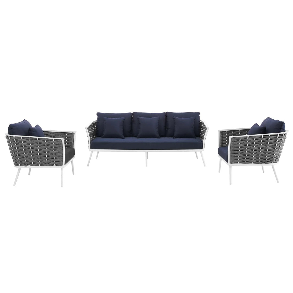 White Navy 3 Piece Outdoor Aluminum Sectional Sofa Set A353