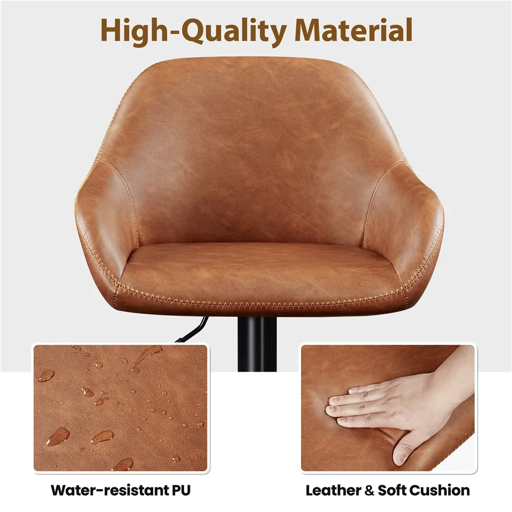 Vintage Adjustable Faux Leather Bar Stools with Backrest, Set of 2, Brown D228