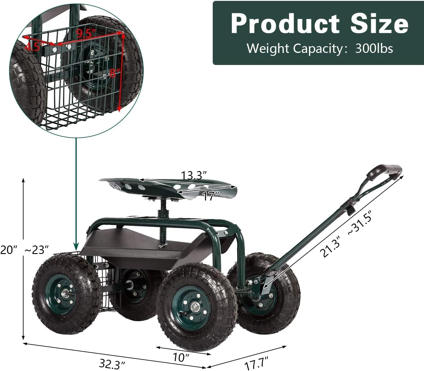 Rolling Garden Cart Work Seat with Tool Tray U57888