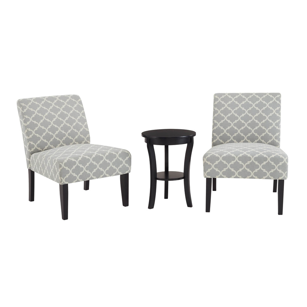 3pc Set Gray Fabric Upholstered Side Table and 2 Chairs O32600
