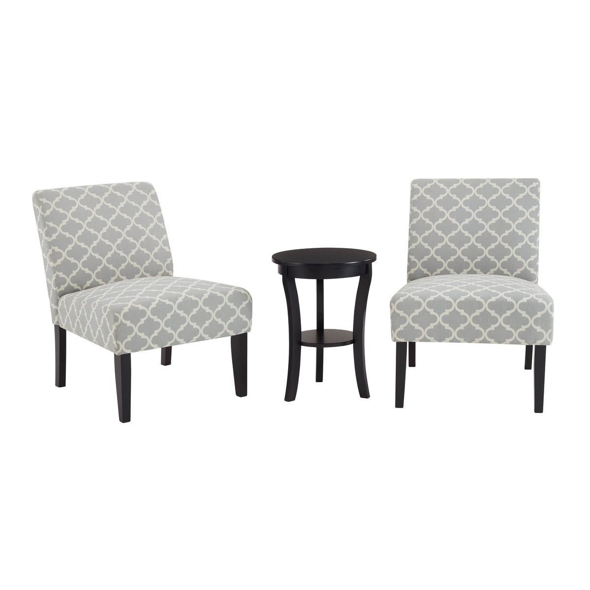 3pc Set Gray Fabric Upholstered Side Table and 2 Chairs O32600