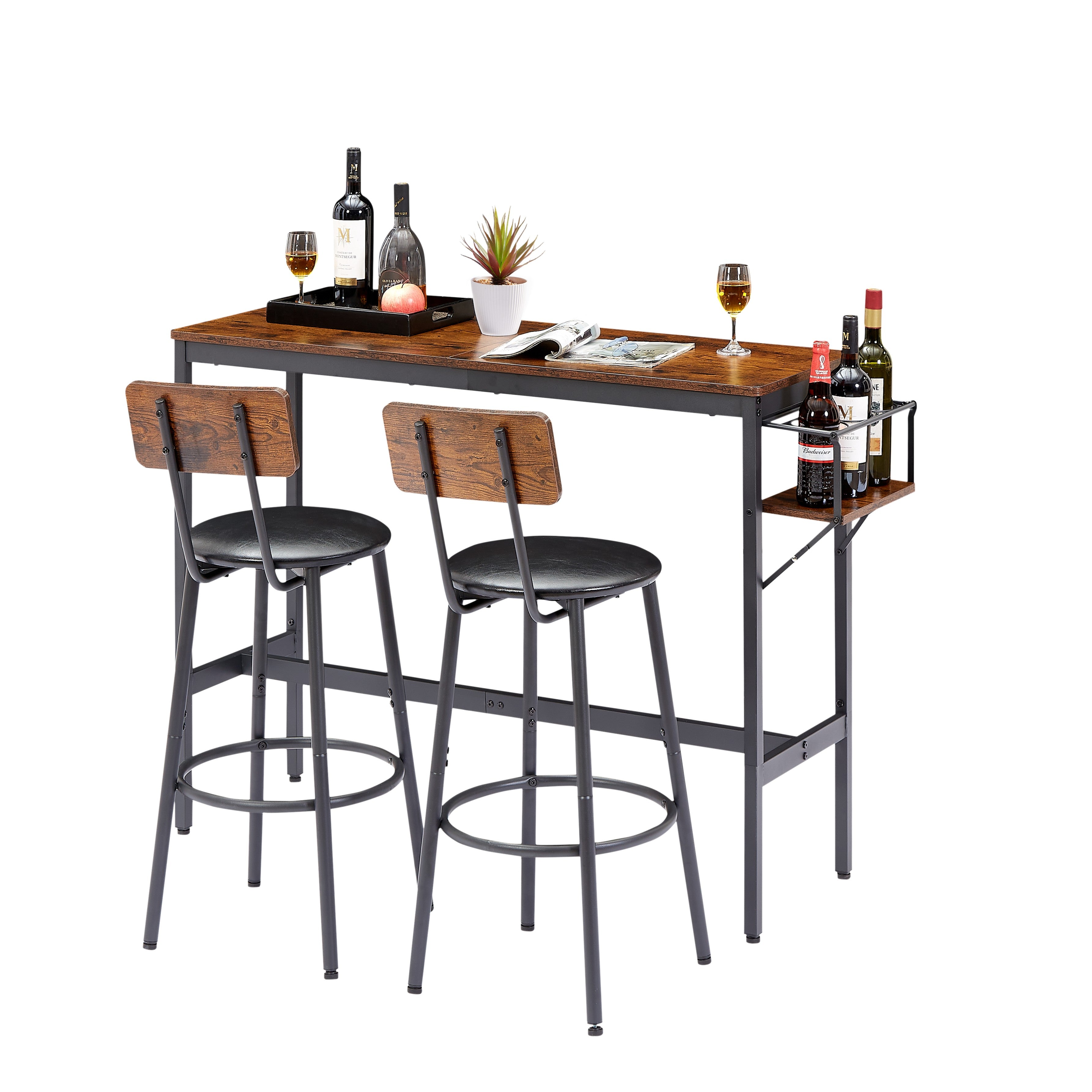 Rustic 3-Piece Dining Table Set with 2 Stools Z40331