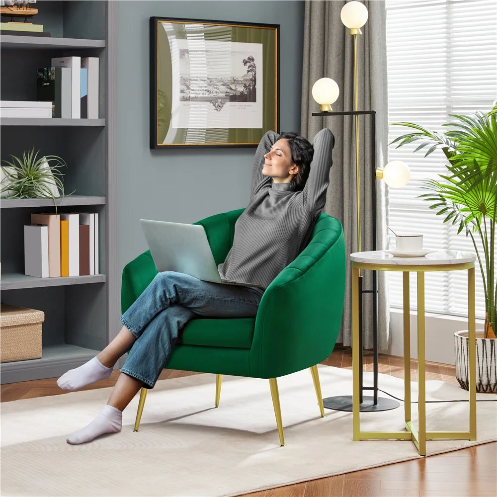 Green Channel Tufted Accent Armchair with Gold Metal Legs W284360
