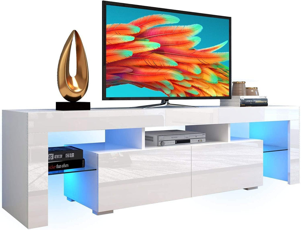 Black TV Stand with LED Lights and Storage Cabinet Shelves Q750595
