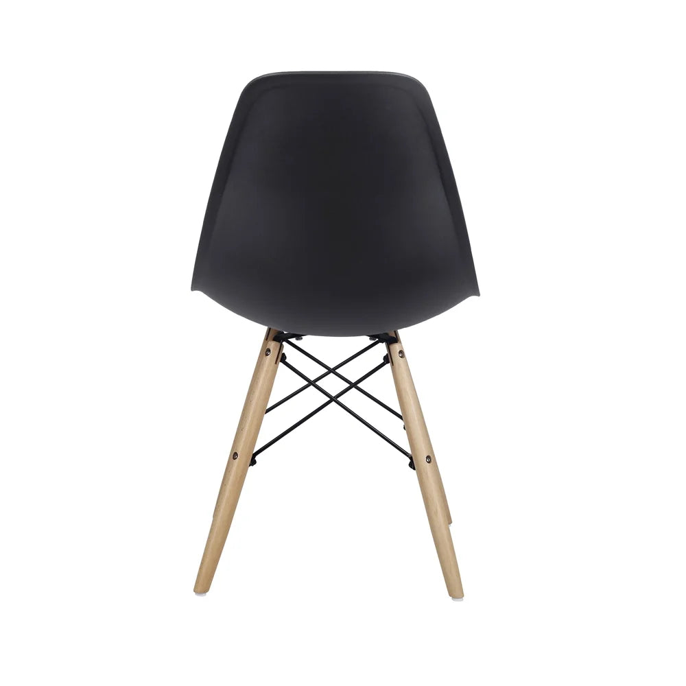 Black Plastic Dining Chairs with Wood Legs, Set of 6 F864197