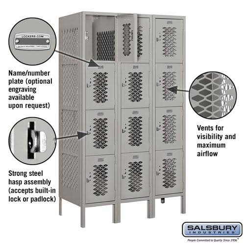 Gray 12x22 Wide Four Tier Vented Metal Locker J4850