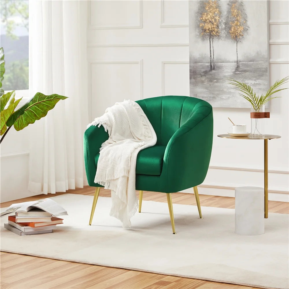 Green Channel Tufted Accent Armchair with Gold Metal Legs W284360