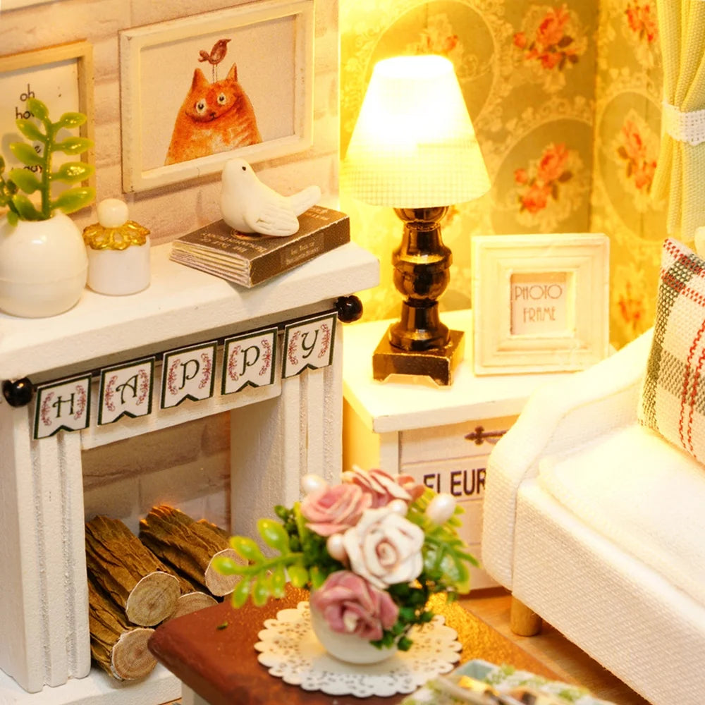 DIY Dollhouse Wooden 3D Room Kit with LED Furniture J23474