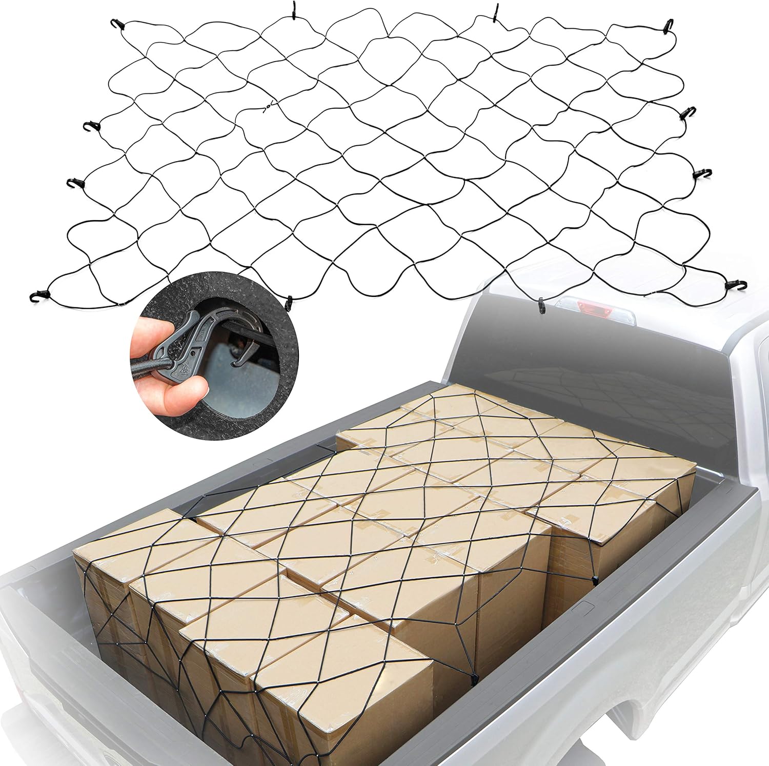 Truck Bed Cargo Net with Built-in Tarp, Weatherproof, 8.8' W x 10' L Pack of 2 B613065