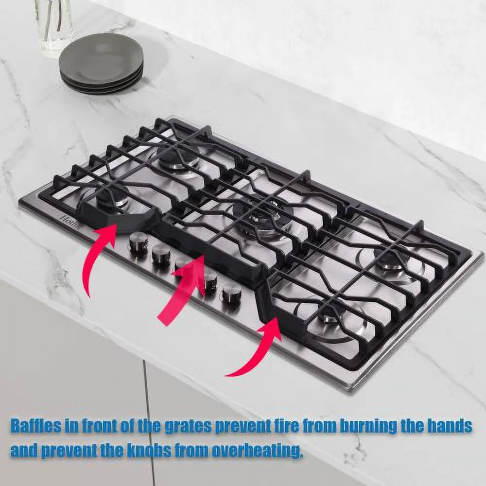 5 Burners 34 inch Gas Cooktop, 36000 BTU Stainless Steel Gas Range Top M9102