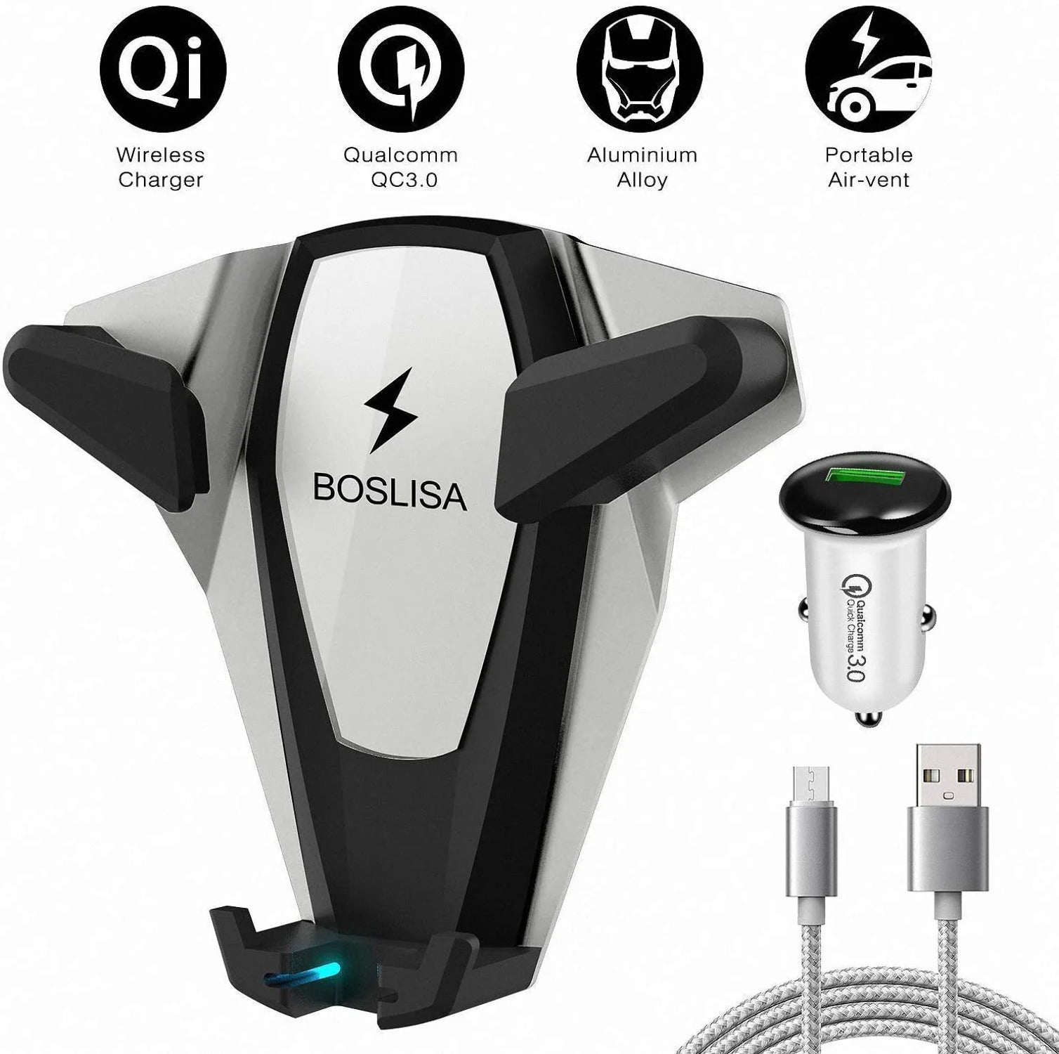 Wireless Charging Car Vent Cellphone Mount Silver N59649
