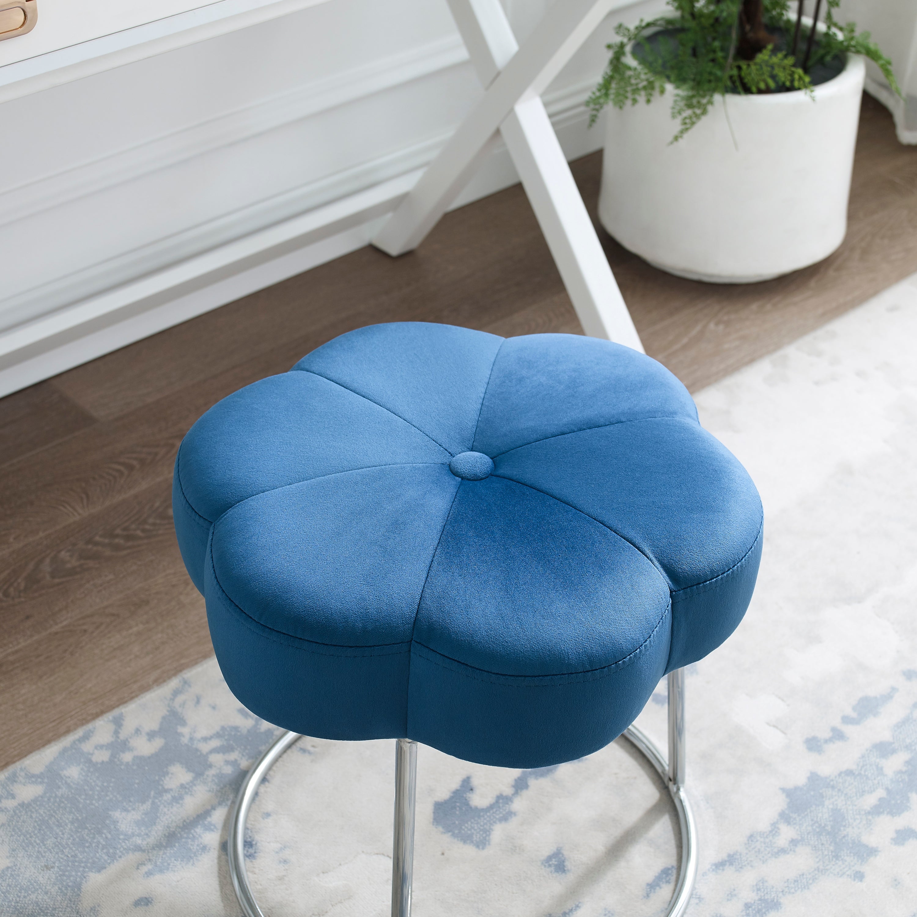 Navy Velvet Vanity Stool or Ottoman T28872