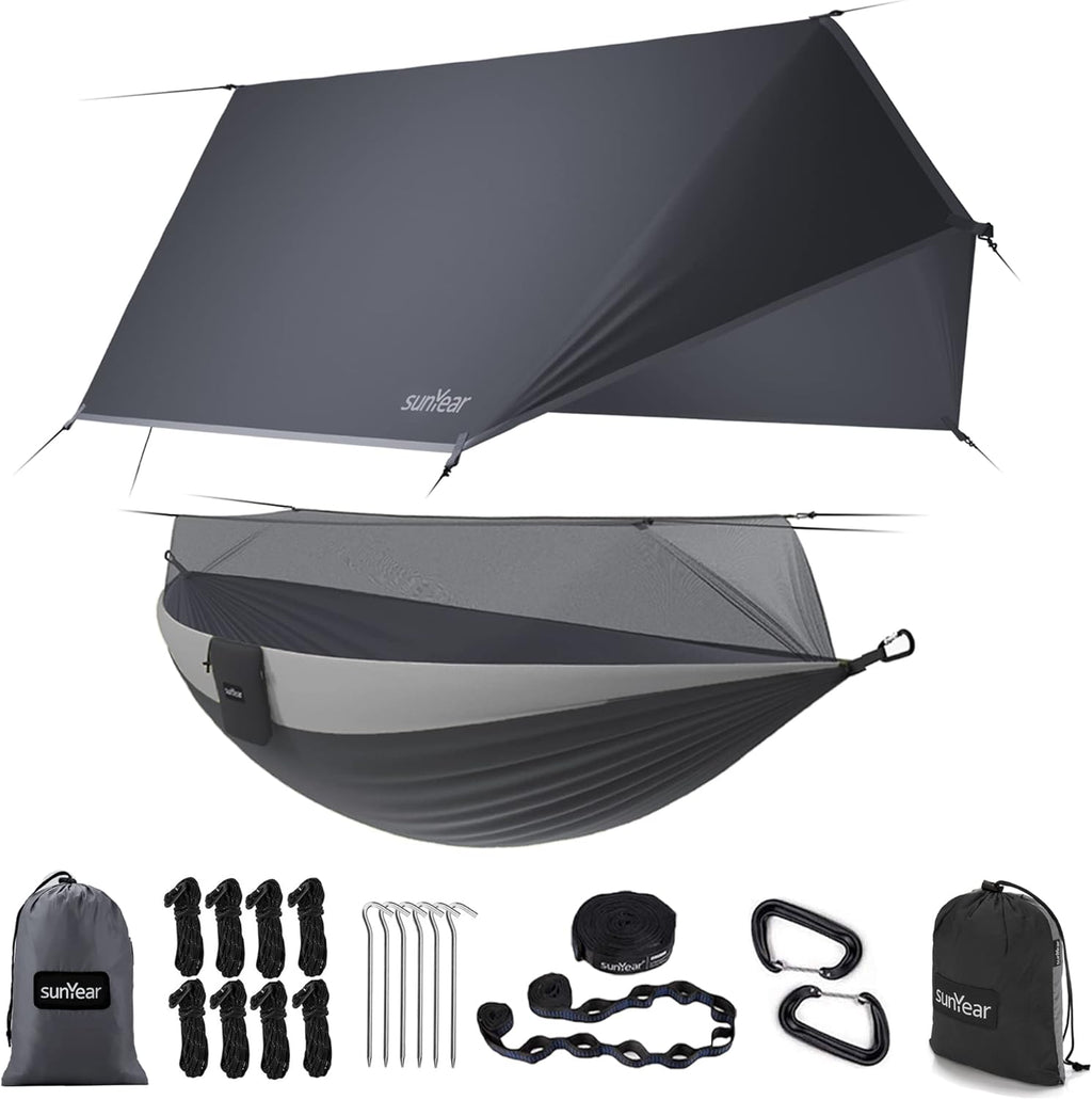 Portable Double Hammock with Net, 2 Person Hammock Tent with Straps J947