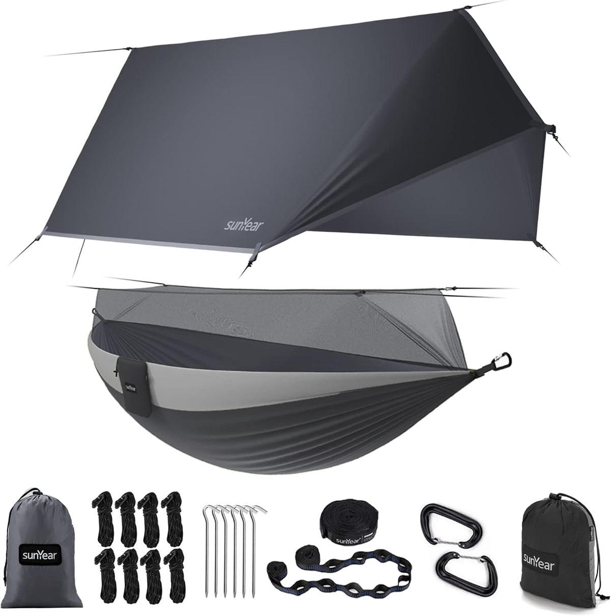 Portable Double Hammock with Net, 2 Person Hammock Tent with Straps J947