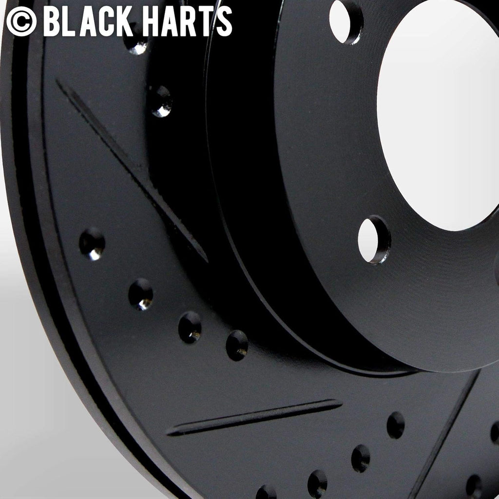 Front Brake Rotors Black Drilled Slotted Heavy Duty Pads C716