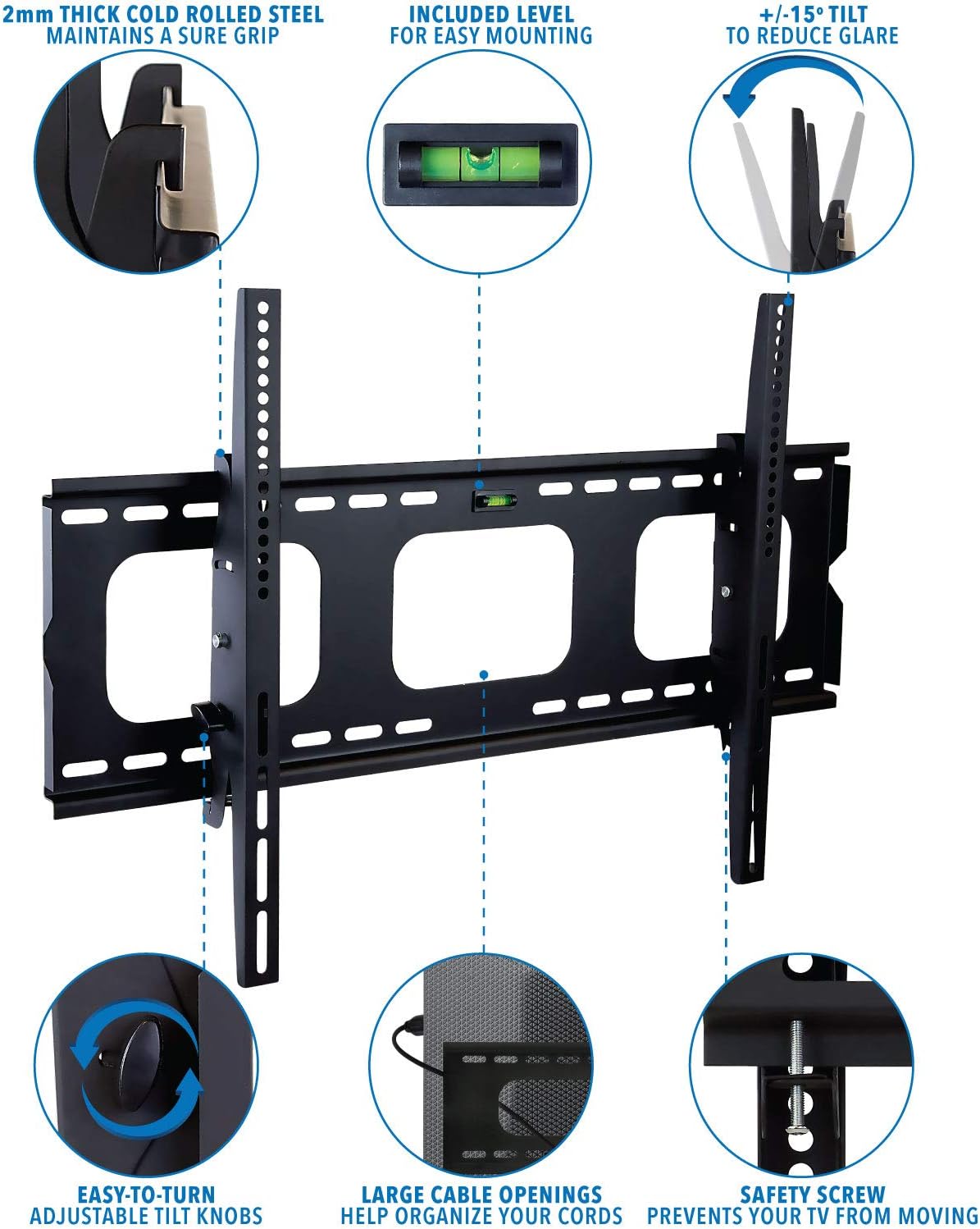 Tilt TV Wall Mount Bracket for Flat Screens, 32” – 65”, Black L970