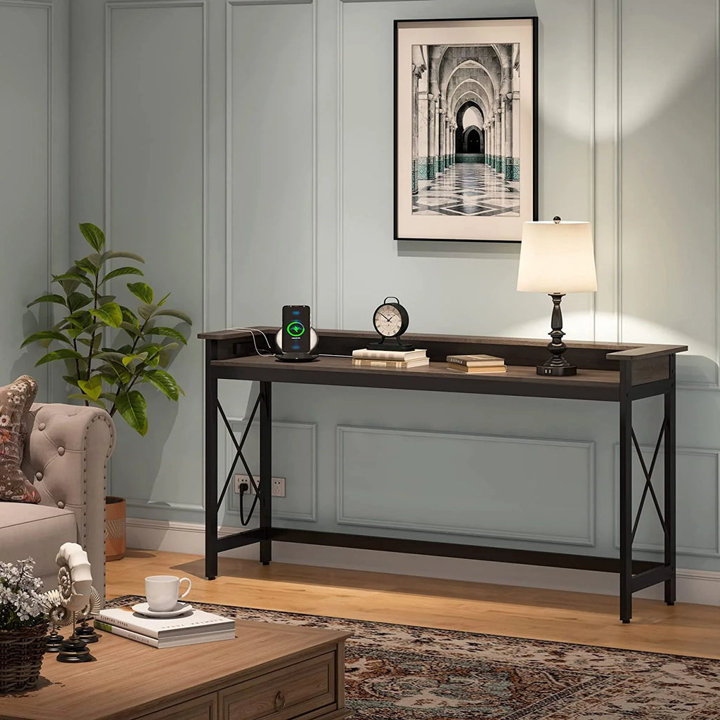 Grey 70.9 inch Console Table with Outlets and USB Ports T26955