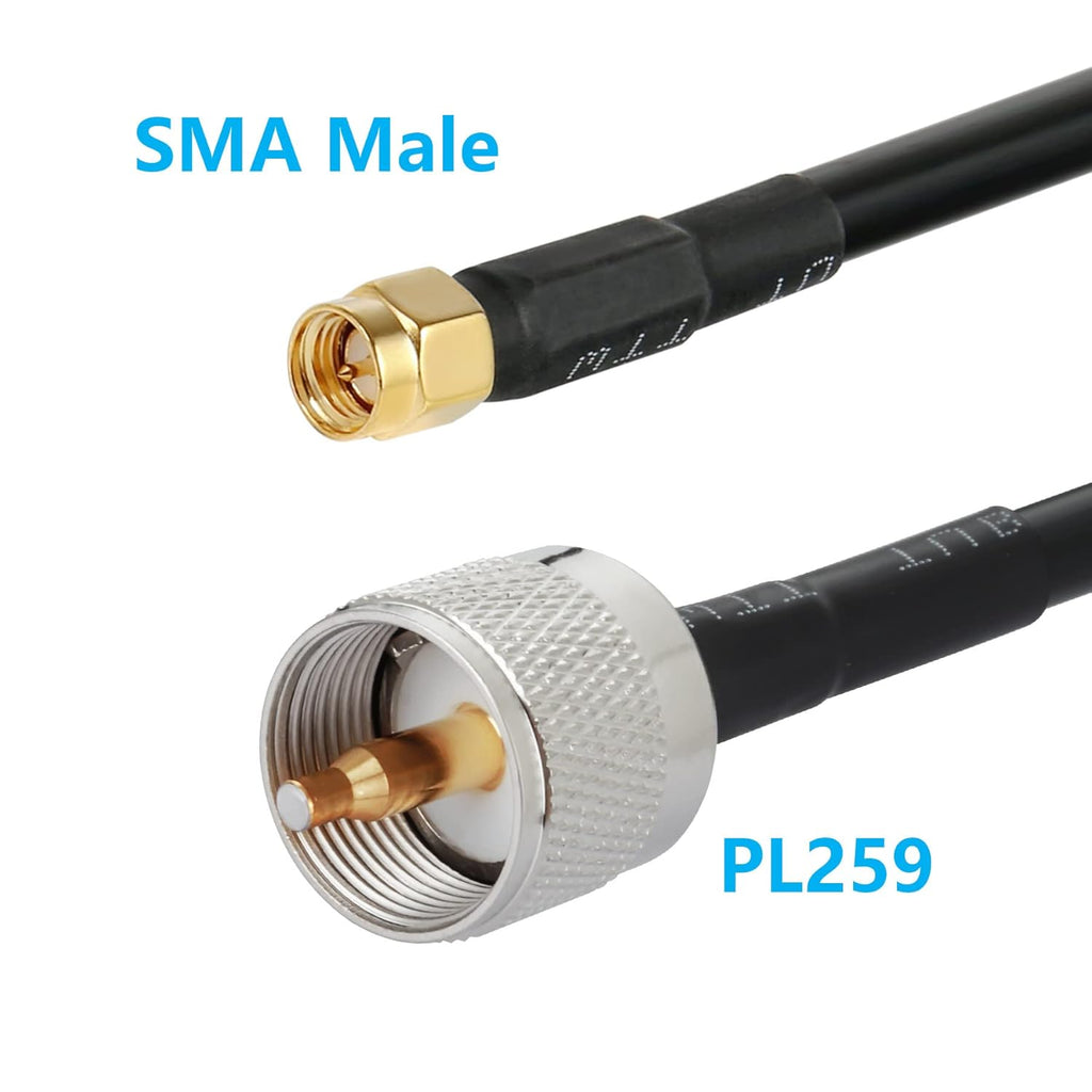 15 ft SMA Male to PL259 UHF Low-Loss Extension Cable (50 Ohm), Pure Copper Coaxial Cable P91178