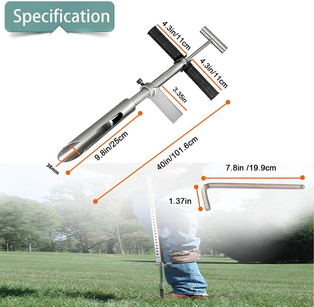 40" Soil Sampler Probe Rod with Sample Ejector, 304 Stainless Step Tube with Foot Pedal T-Style Handle R348193