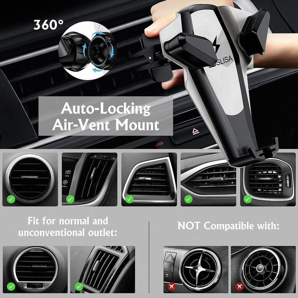 Wireless Charging Car Vent Cellphone Mount Silver N59649