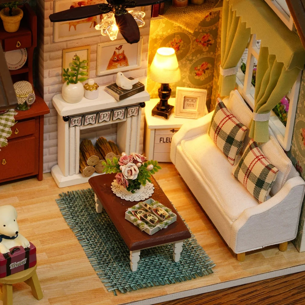 DIY Dollhouse Wooden 3D Room Kit with LED Furniture J23474