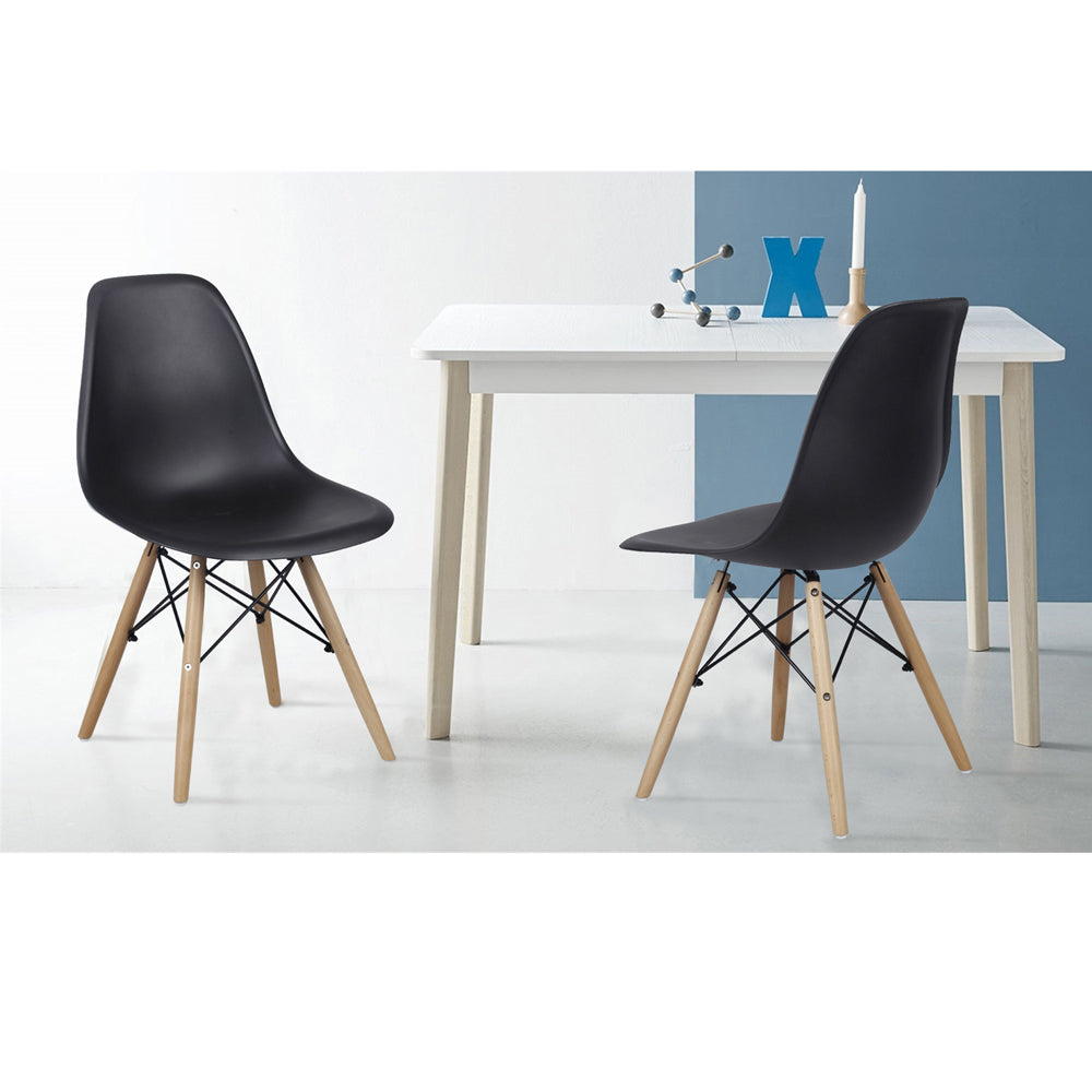 Black Plastic Dining Chairs with Wood Legs, Set of 6 F864197