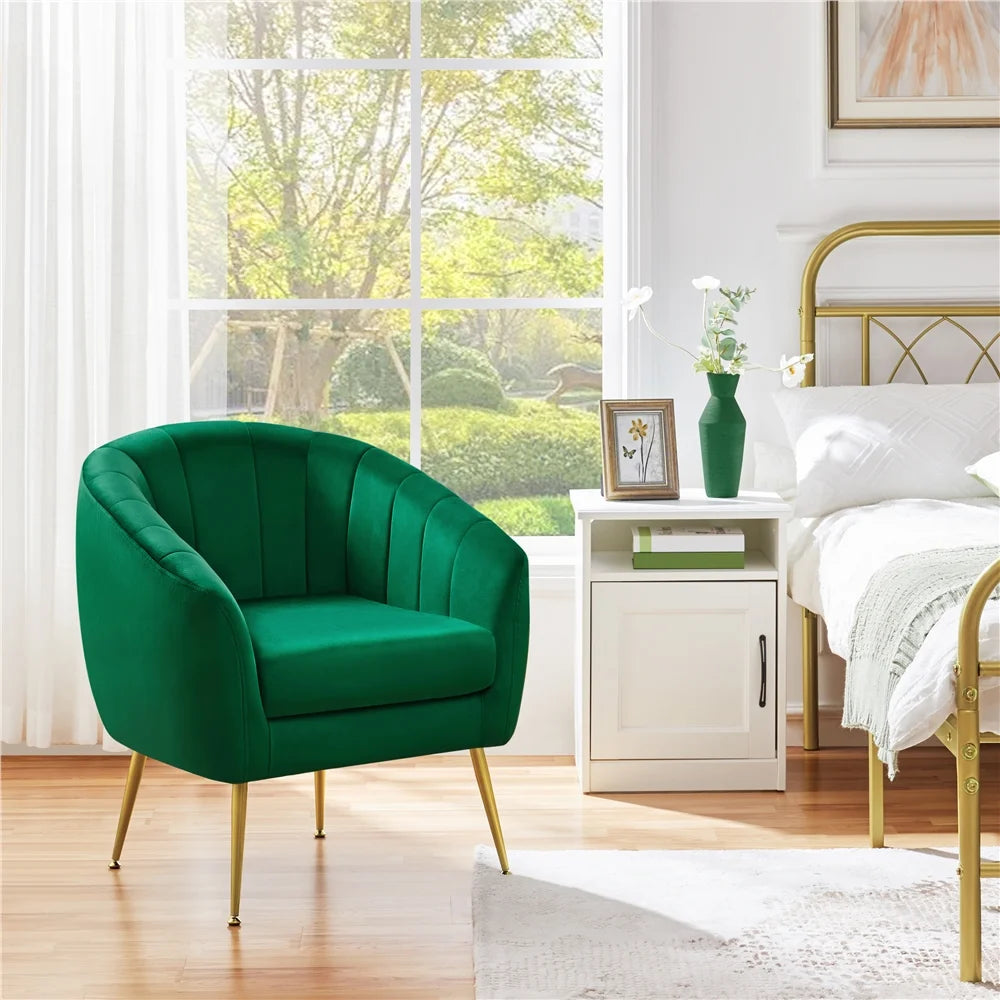 Green Channel Tufted Accent Armchair with Gold Metal Legs W284360