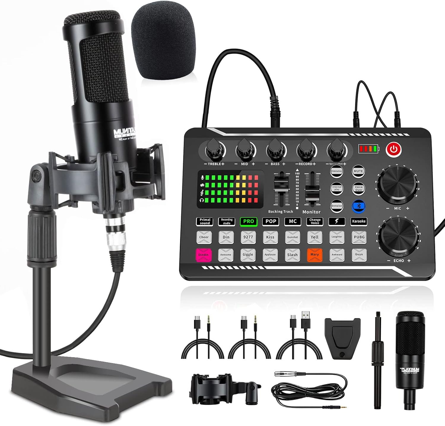 Podcast Equipment Bundle with XLR Microphone Audio Interface Mixer F66368