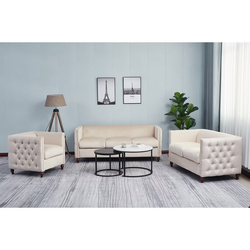 Beige 3-PC Nail Head Livingroom Set L16491