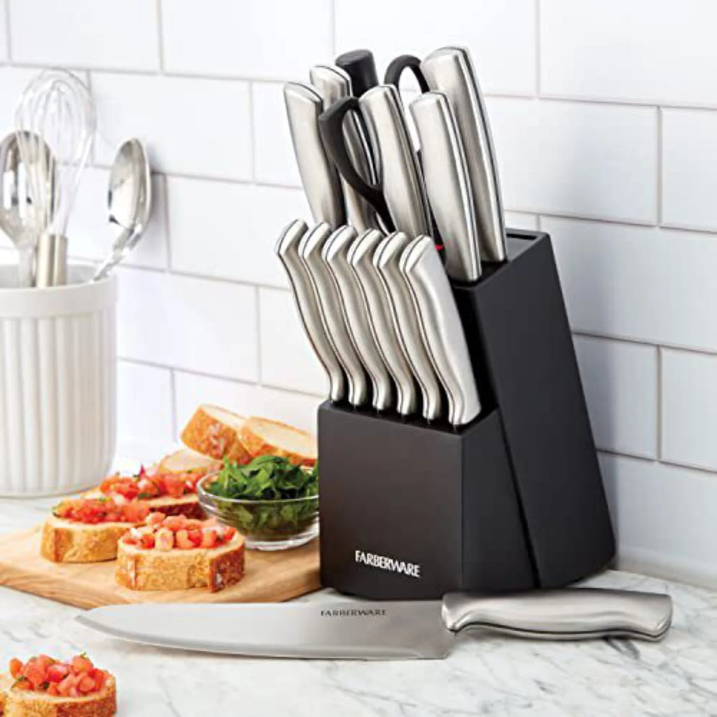 15 Pc Stamped Stainless Steel Knife Block Set W2321