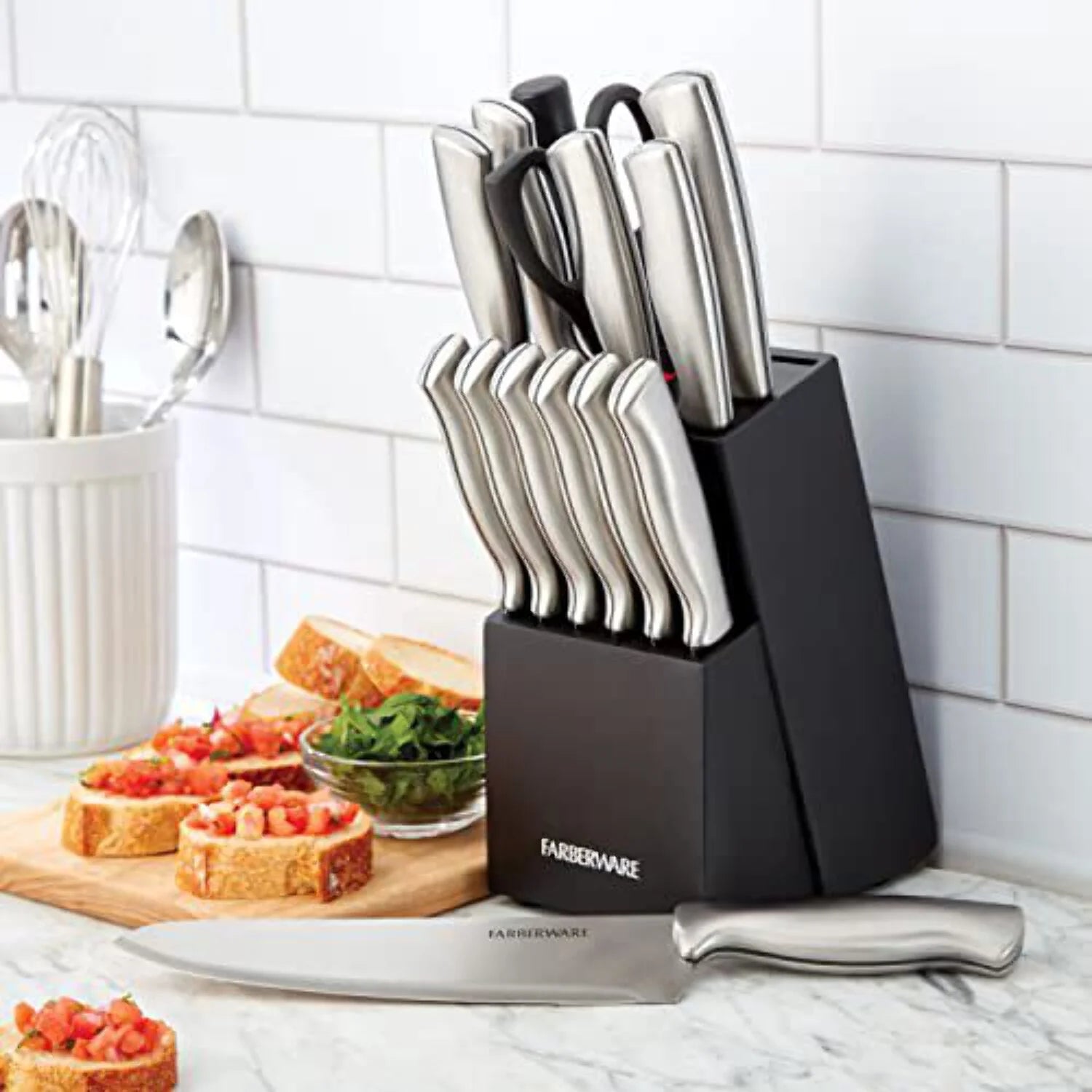 15 Pc Stamped Stainless Steel Knife Block Set W2321