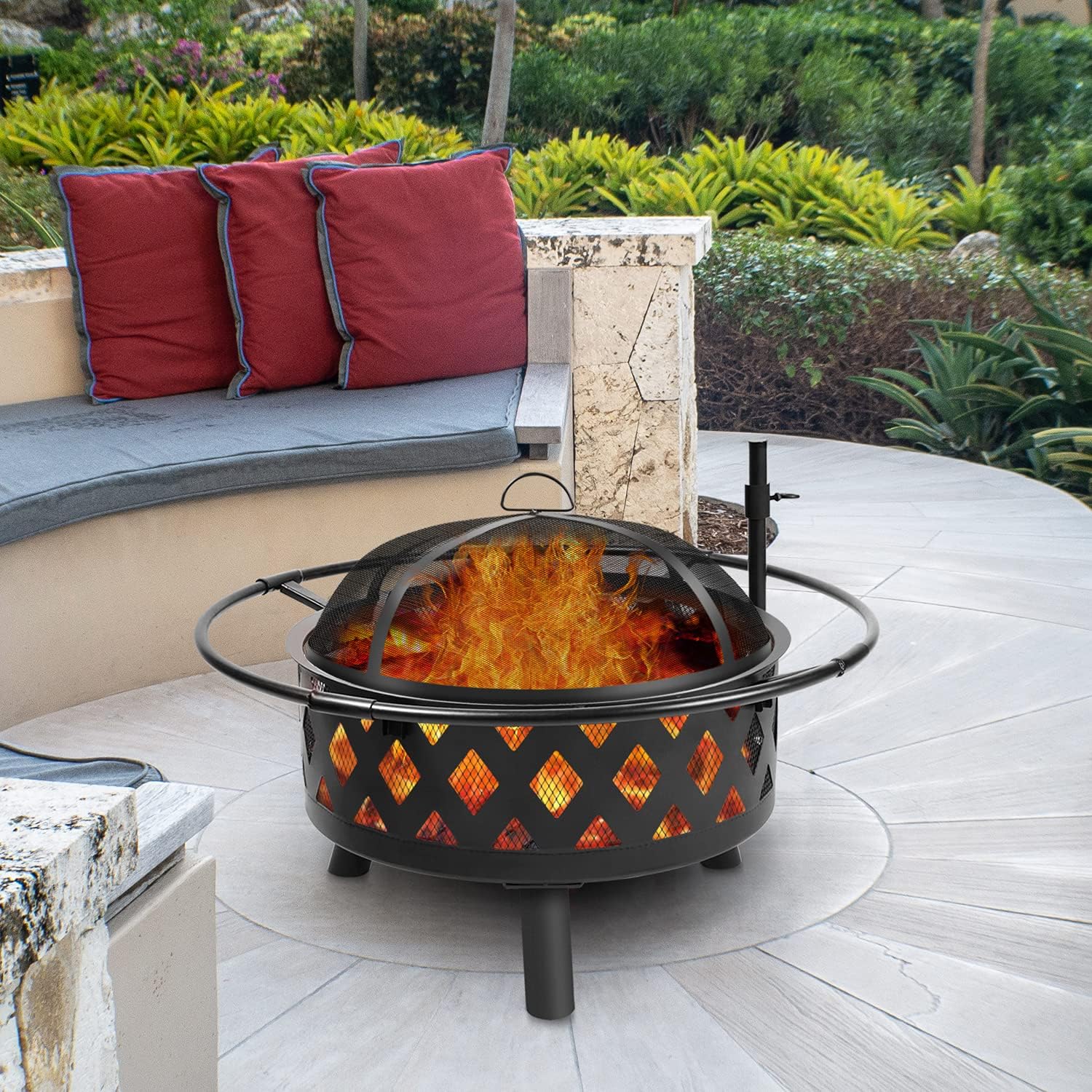 30 Inch Wood Burning Fire Pit with Cooking Grate, Mesh Lid & Poker M386