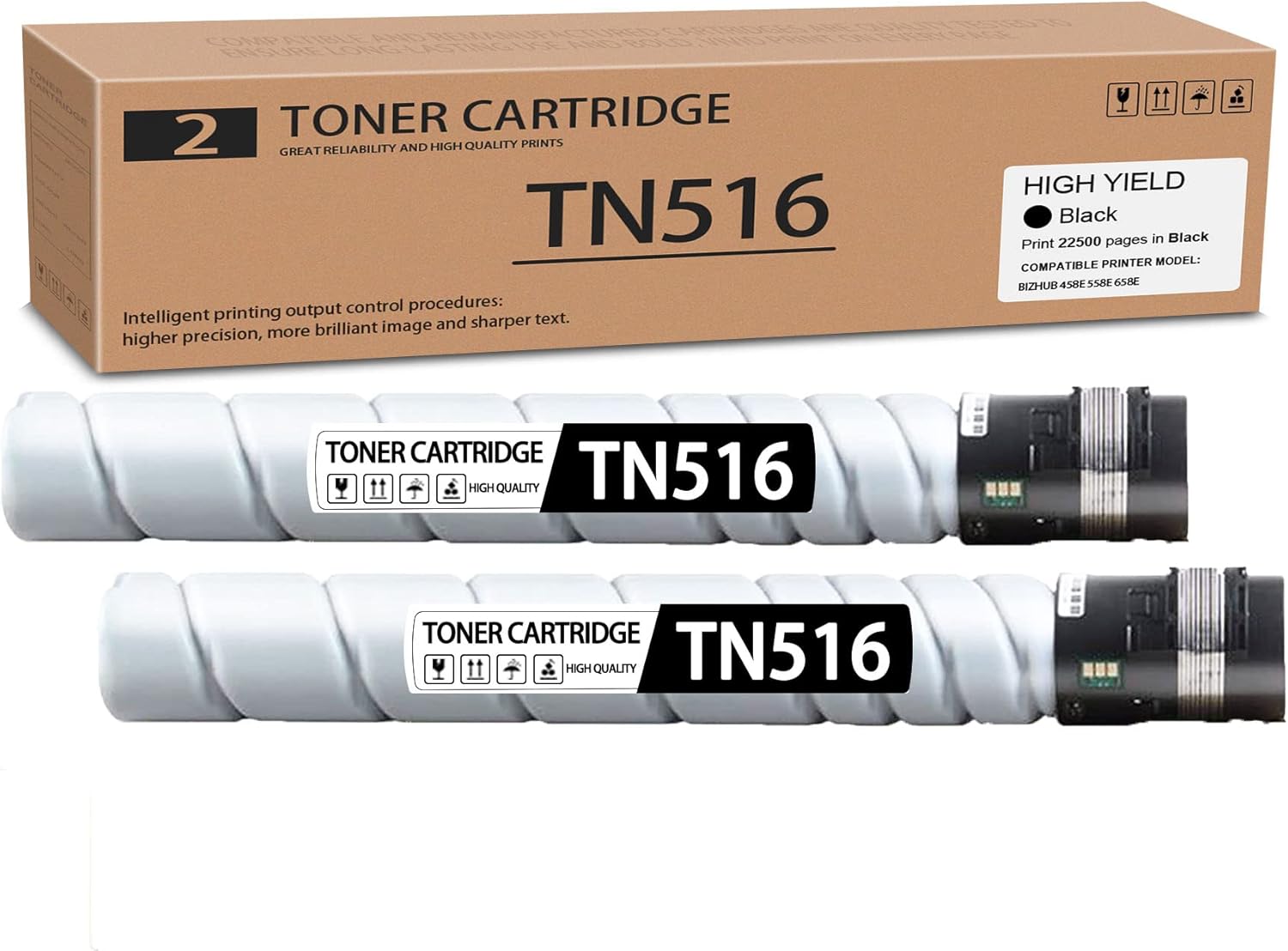 TN516 Toner Cartridge Compatible for Konica Minolta Bizhub 458E 558E 658E Printer (Black, 2-Pack) W886969