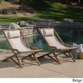 Beige Wood and Canvas Sling Chair Set of 2 V6824