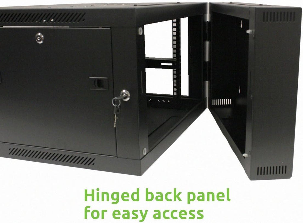 6U Wall-Mount Network Cabinet Enclosure, 600mm Depth, Hinged Back, Swing Gate Server Cabinet, Locks, Reversible Glass Front Door, 2 Fans X6599