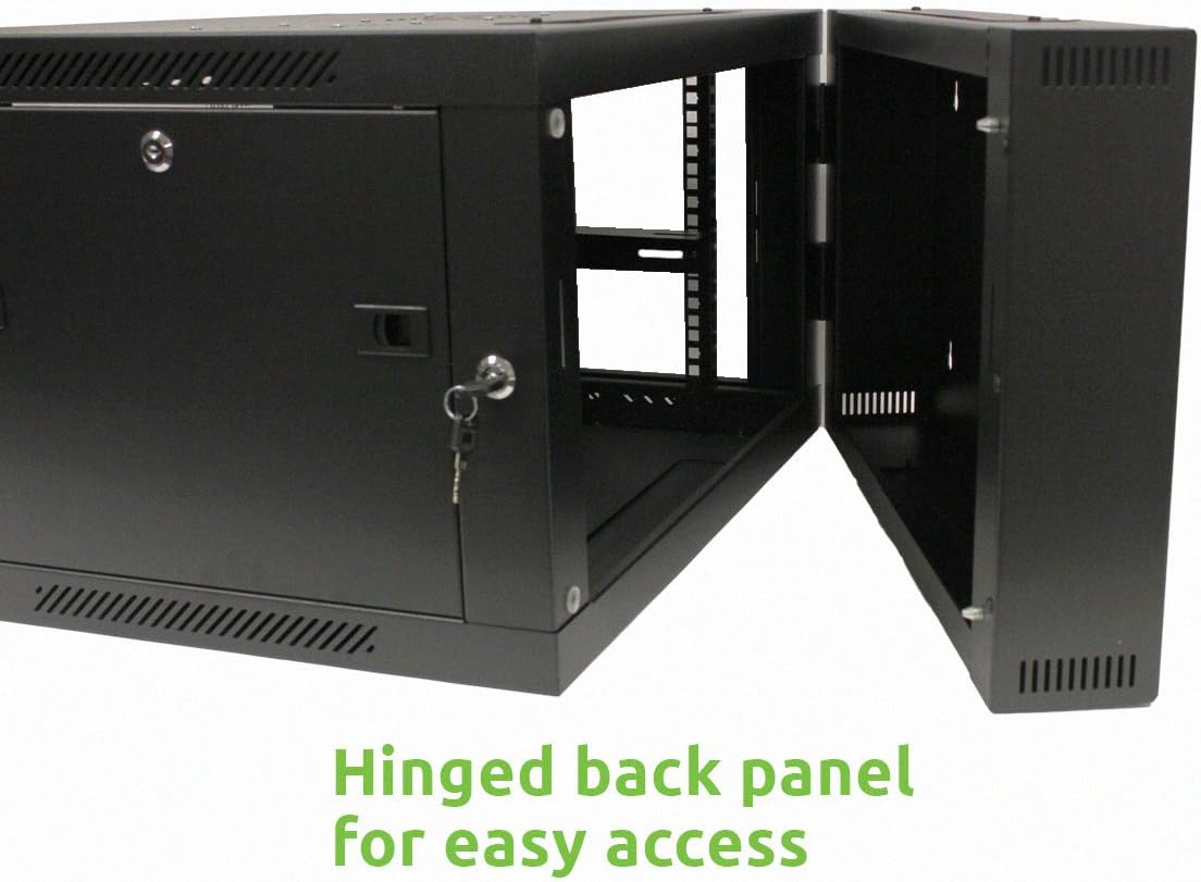 6U Wall-Mount Network Cabinet Enclosure, 600mm Depth, Hinged Back, Swing Gate Server Cabinet, Locks, Reversible Glass Front Door, 2 Fans X6599