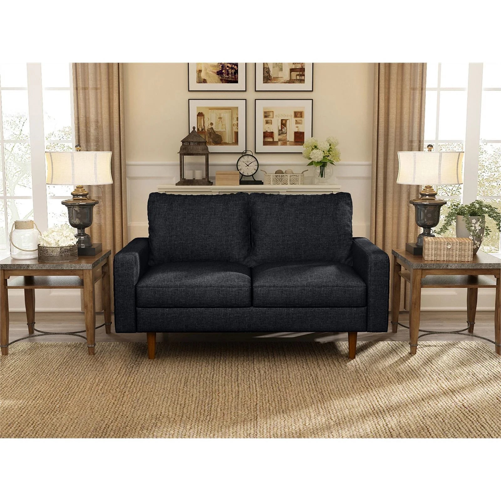 Black Upholstered Fabric Loveseat M688046