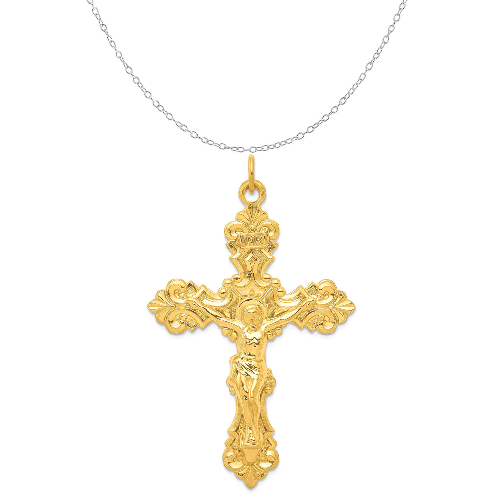 Sterling Silver Polished 24K Inri Crucifix Charm Pendant with Sterling Silver Cable Chain Necklace 20'' M742166