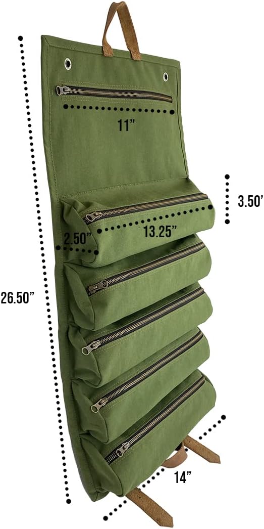 Olive Canvas and Full Grain Leather Tool Roll Bag P85027