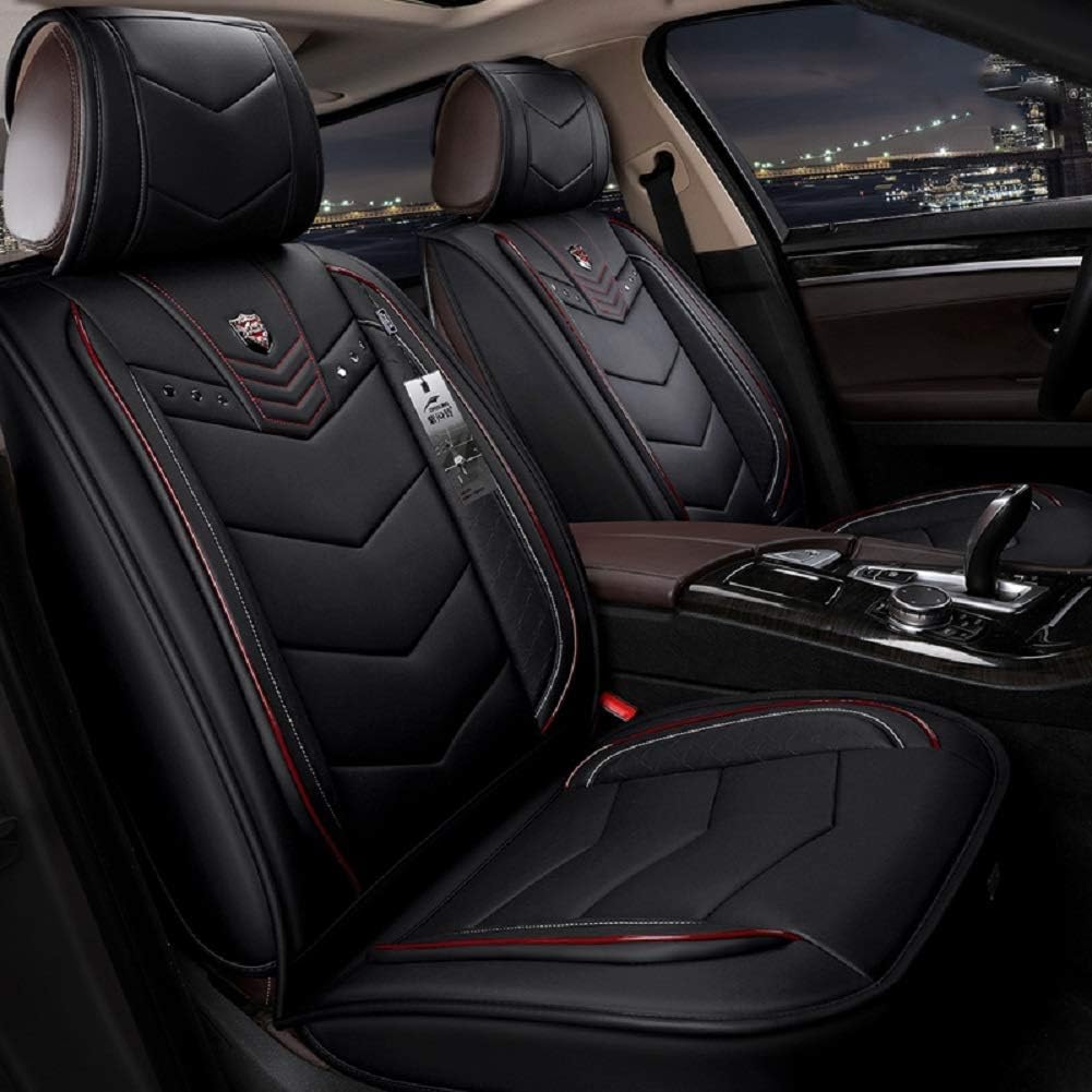 Black Leather Car Seat Covers 5 Seats Full Set R29711