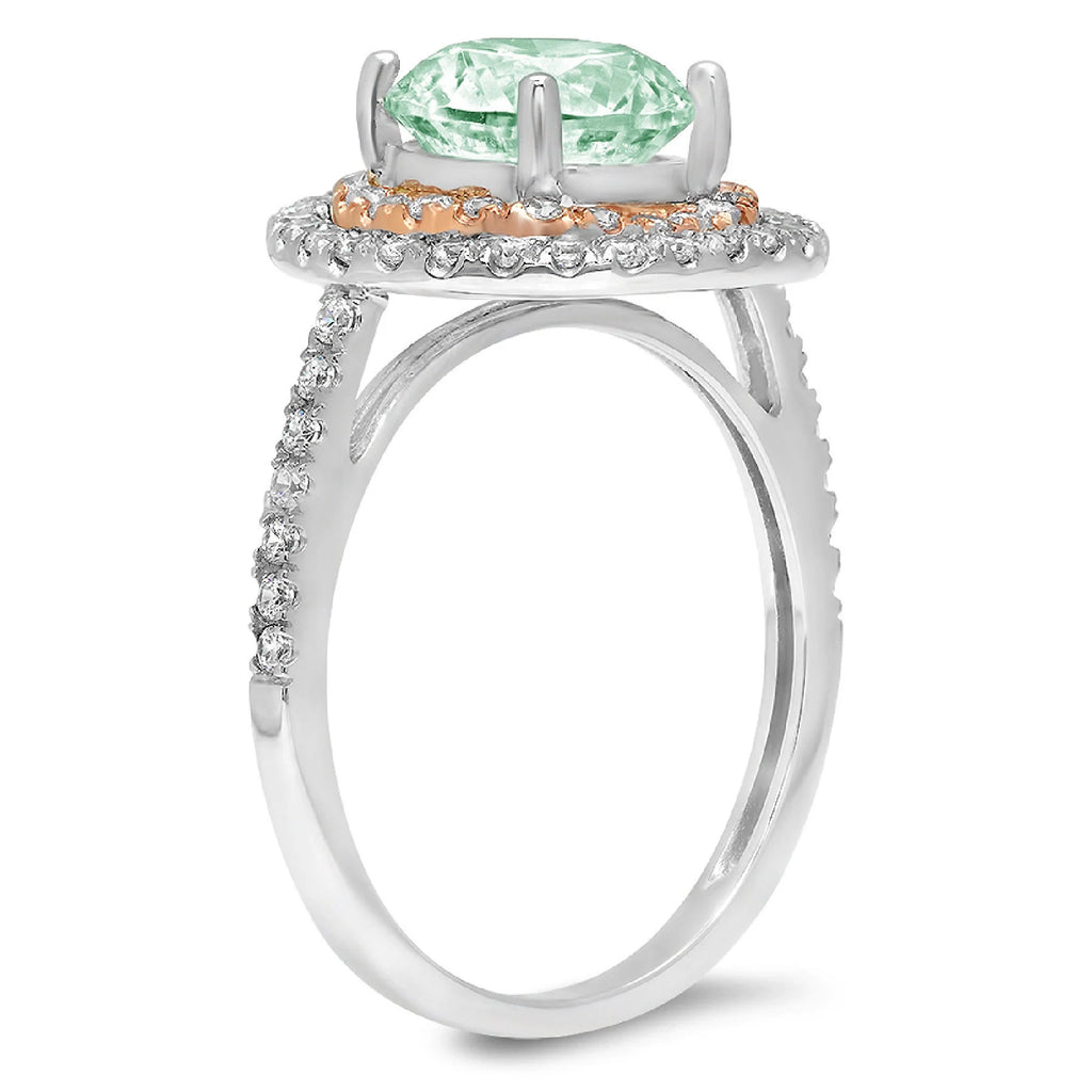 2.47ct Round Cut Blue Moissanite 18k White Rose Gold Halo Ring T379007