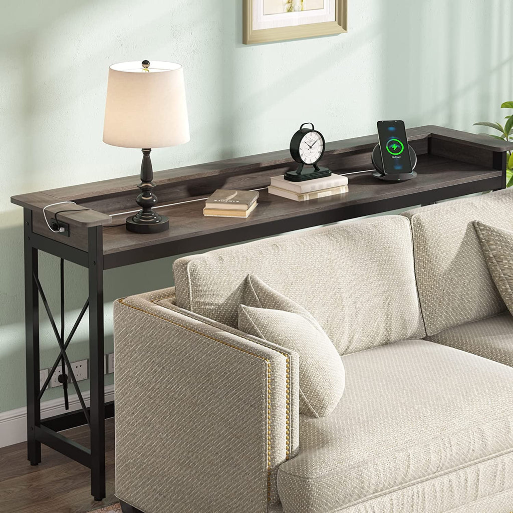 Grey 70.9 inch Console Table with Outlets and USB Ports T26955