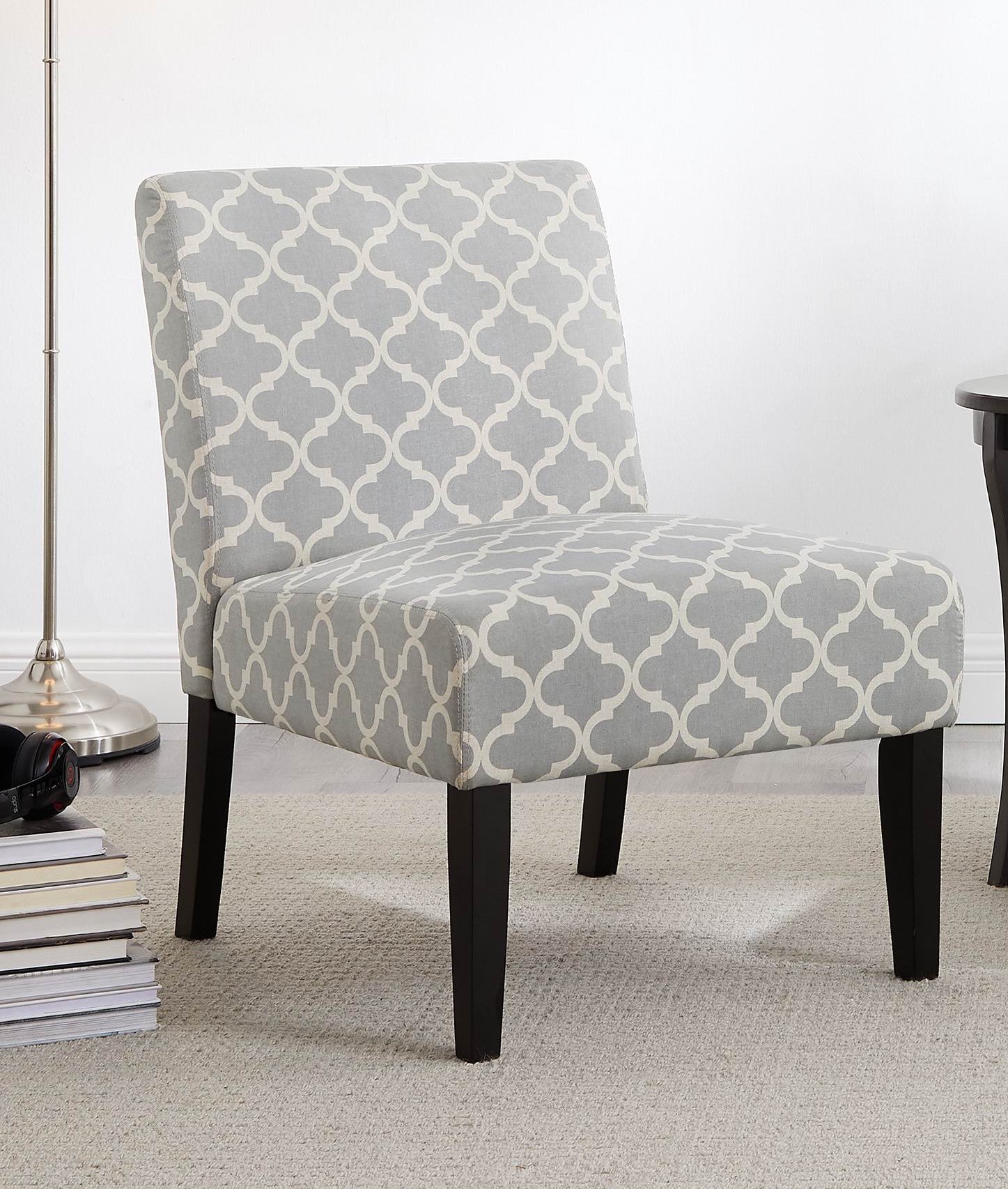 3pc Set Gray Fabric Upholstered Side Table and 2 Chairs O32600