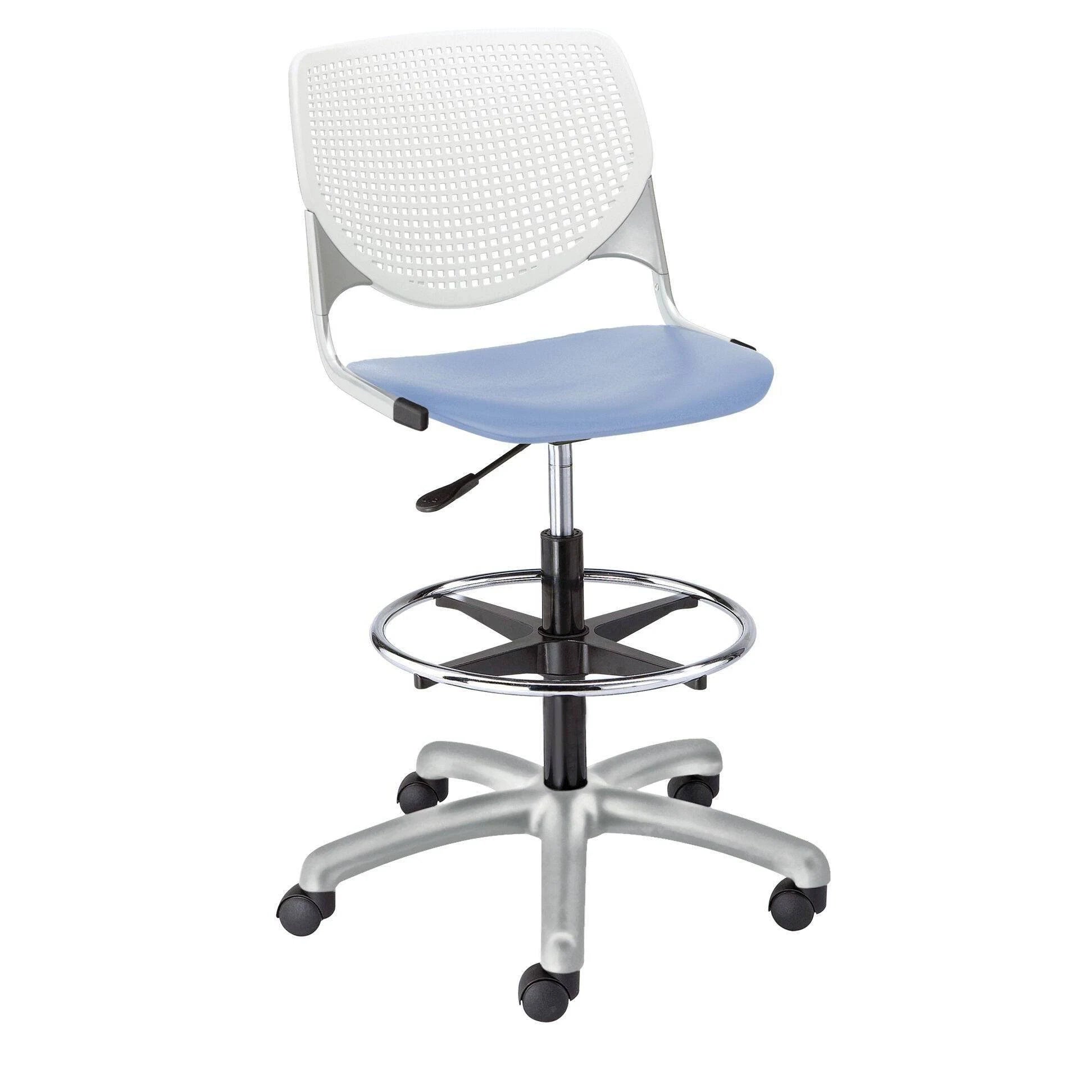 White Peri Blue Adjustable Drafting Stool Y217
