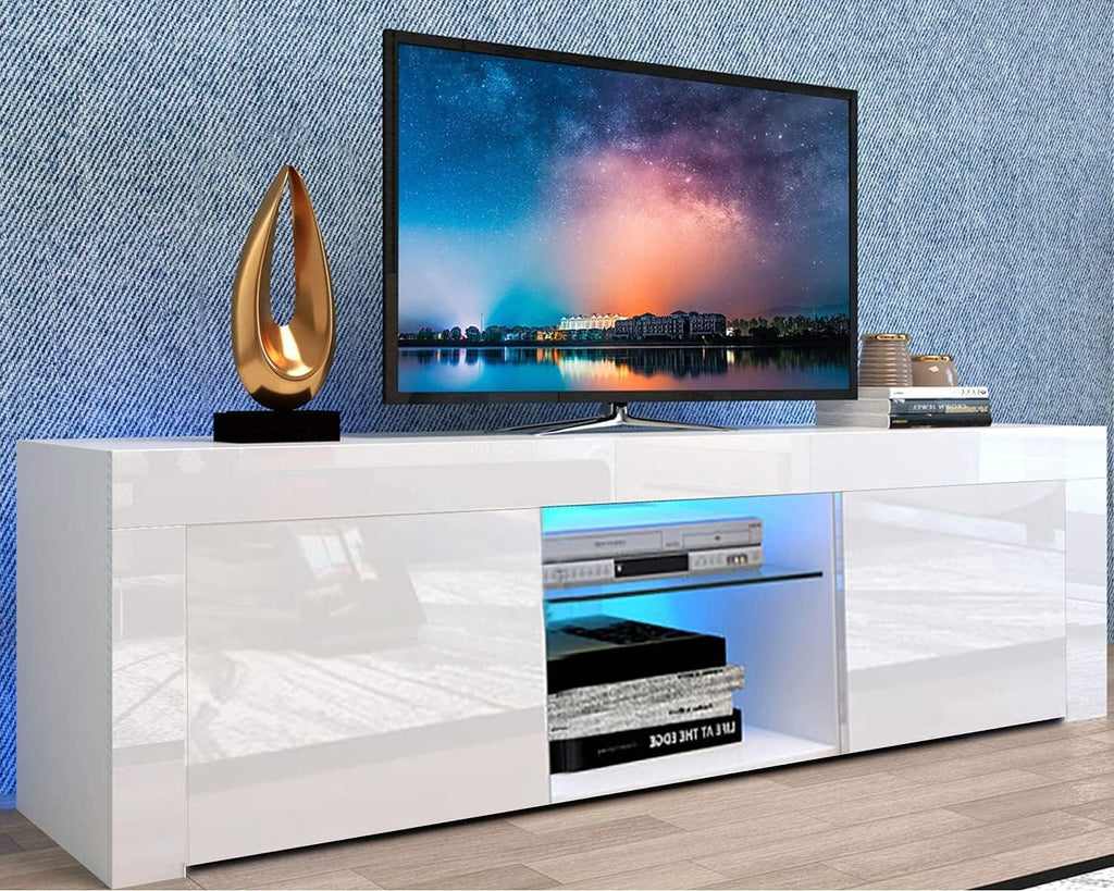 Black TV Stand with LED Lights and Storage Cabinet Shelves Q750595