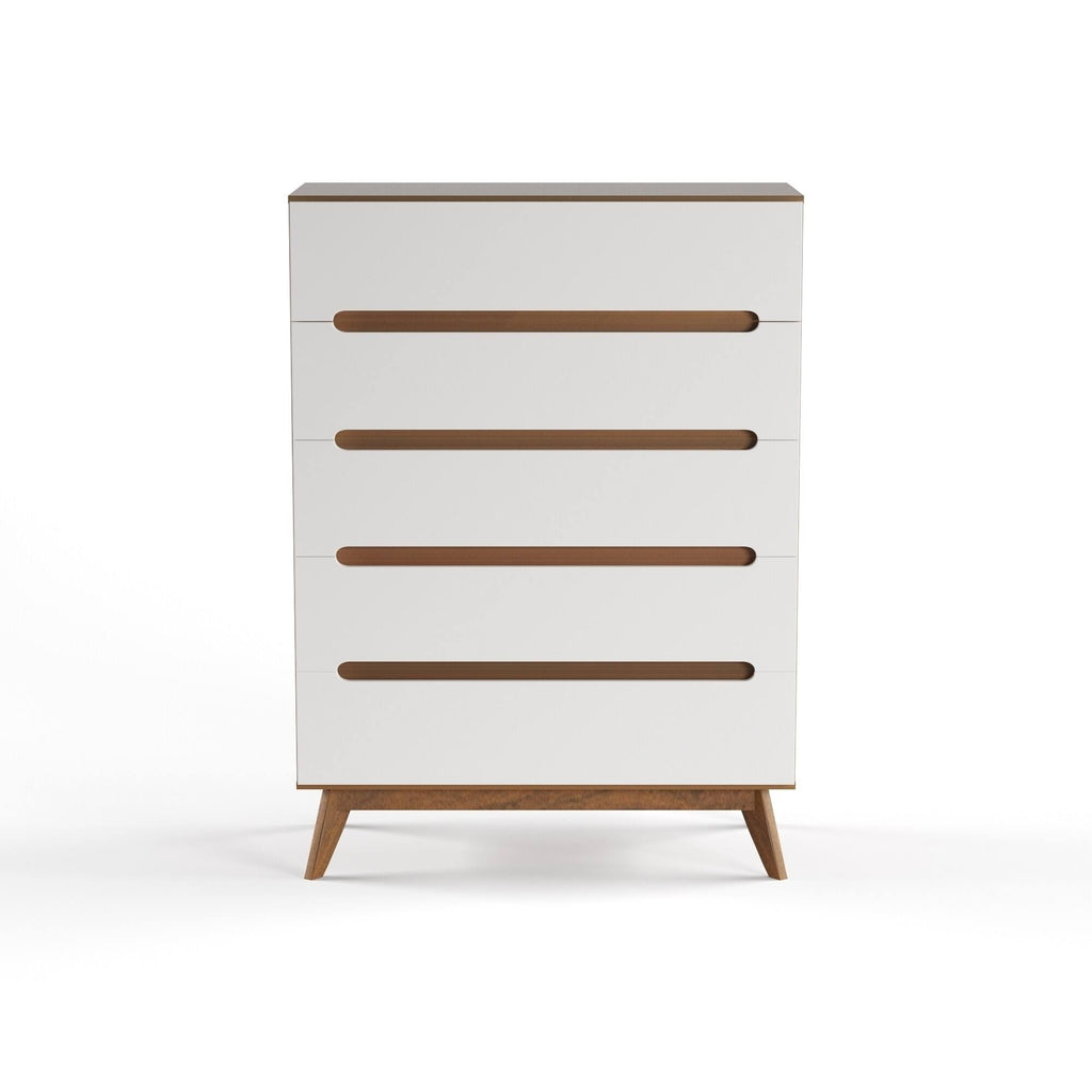 White and Walnut 5-Drawer Chest Q40030