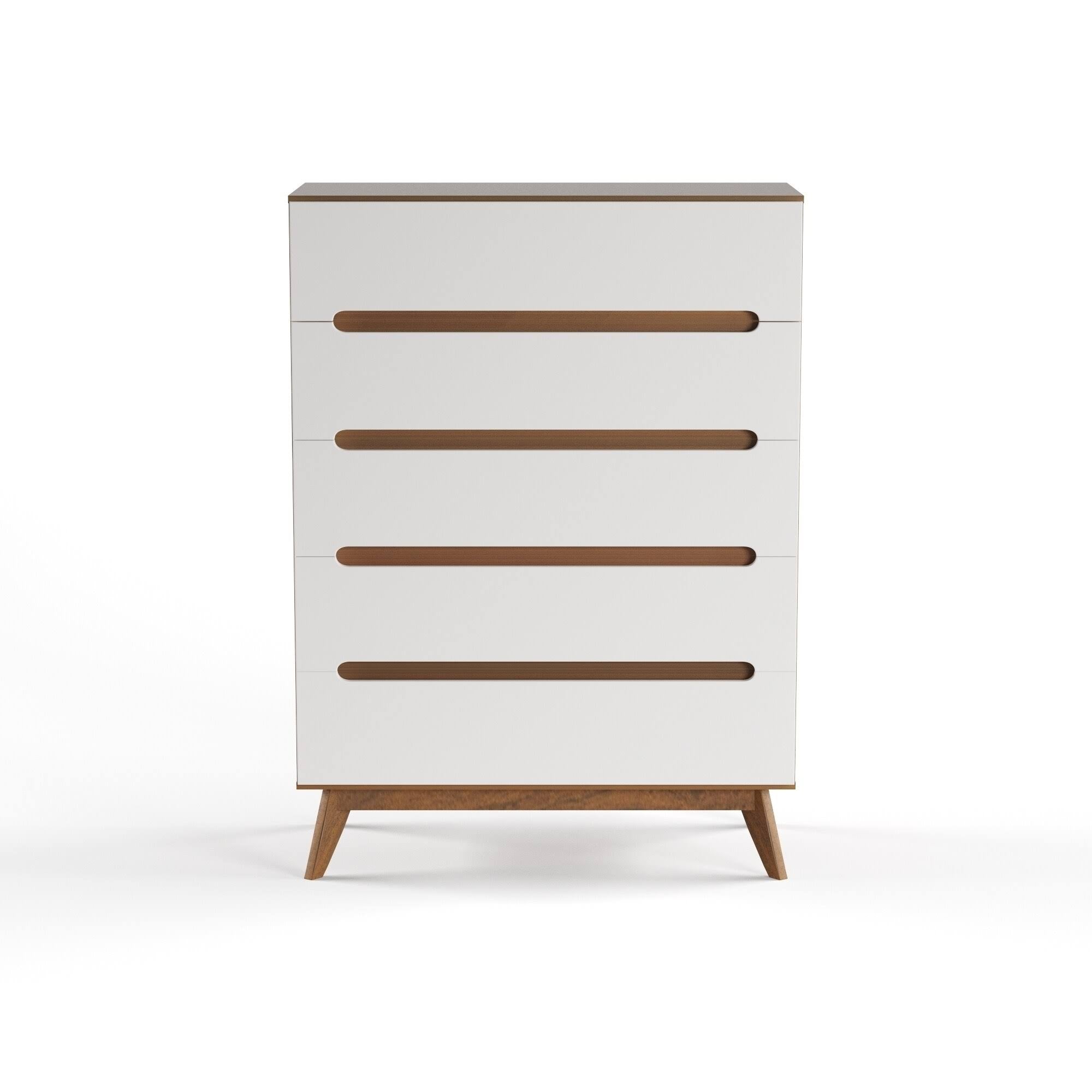 White and Walnut 5-Drawer Chest Q40030