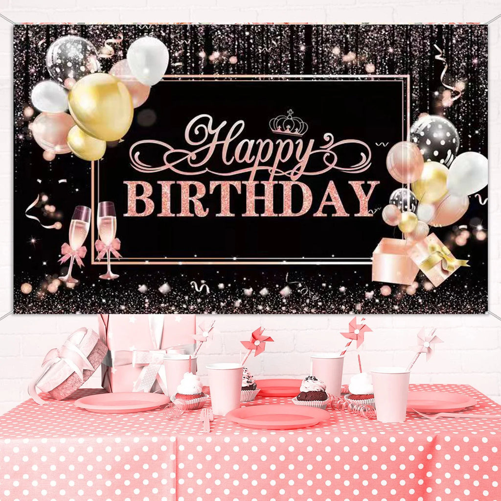 Rose Gold Glitters Birthday Banner Backdrop 45" x 70" K922784