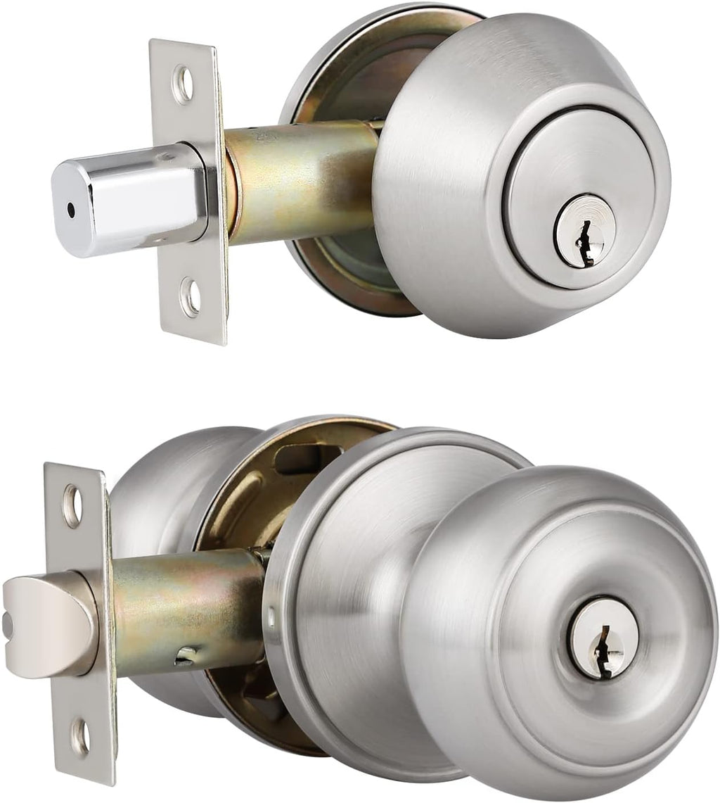 3 Pack Keyed Alike Entry Door Knobs and Single Cylinder Deadbolt Lock Combo Set Matte Black G2517